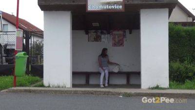 Victoria - Victoria Daniels desperate for a pee break in a public bus stop - sexu.com - Victoria