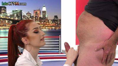 CFNM redhead British babe sucks cock in live TV show - txxx.com - Britain