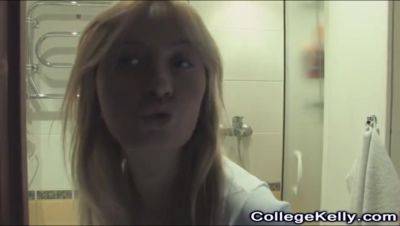 Sexy blonde teen in solo shower scene - hotmovs.com