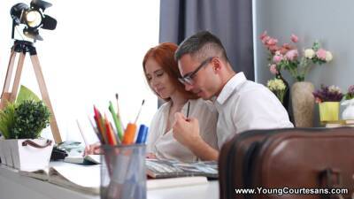 Jessie Way - Redhead's studies were interrupted by a cock - sexu.com